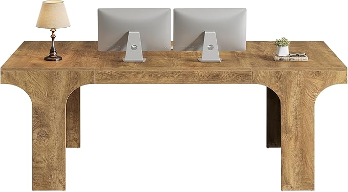 Tribesigns 70.9-Inch Executive Desk, Large Wooden Computer Office Desk, Modern Writing Table Business Workspace Home Office Furniture with Arched Design, Rustic Wood Grain