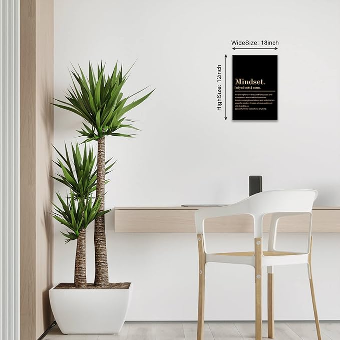 BWSPACE Mindset is Everything Wall Art Office Decor Motivational Quotes Canvas Wall Art Prints Entrepreneur Bundle Set 1 Pieces Inspirational Wall Art Decorations for Home, 12x18 inches