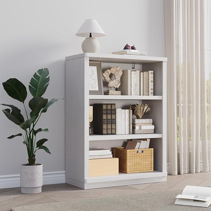 Rresyet 3 -Tier Bookcase, 42" Tall Book Shelf, 31” Wide Bookshelves, Wooden Bookcase Display Storage for Home Office, Living Room and Study Room (White)