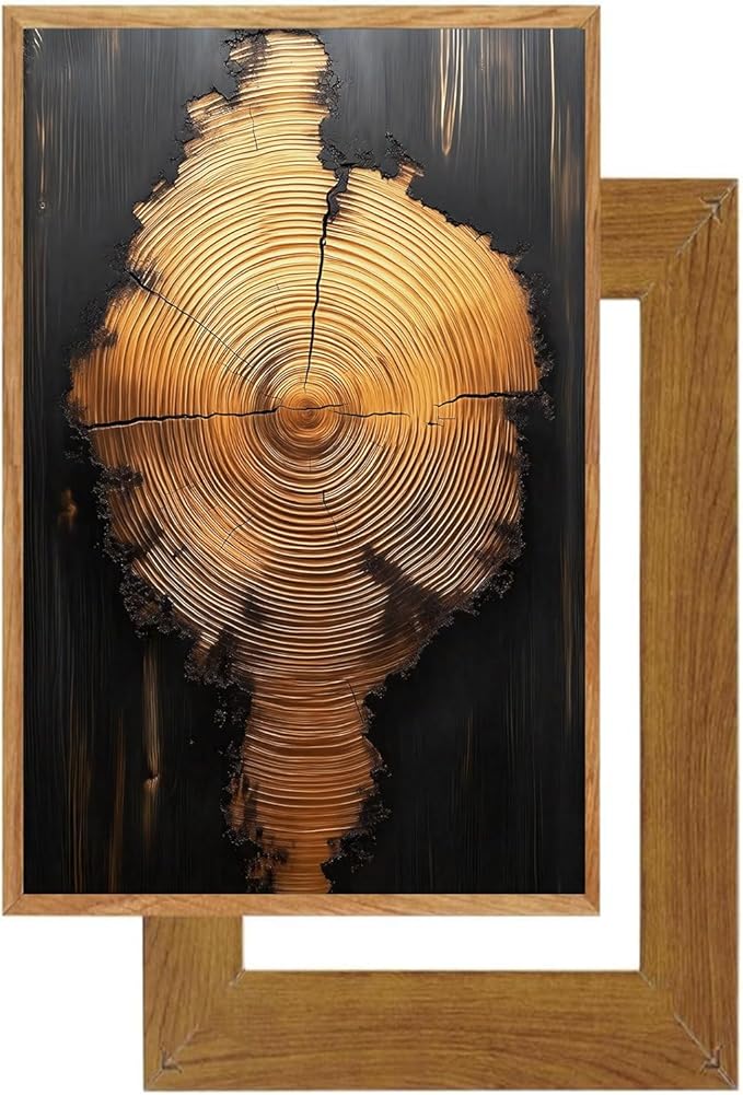IBHJSART Framed Tree Ring Canvas Wall Art Black And Gold Wall Art Painting Prints Modern Minimalist Pictures Neutral Nature Rustic Farmhouse Decor Living Room Bedroom Bathroom Office