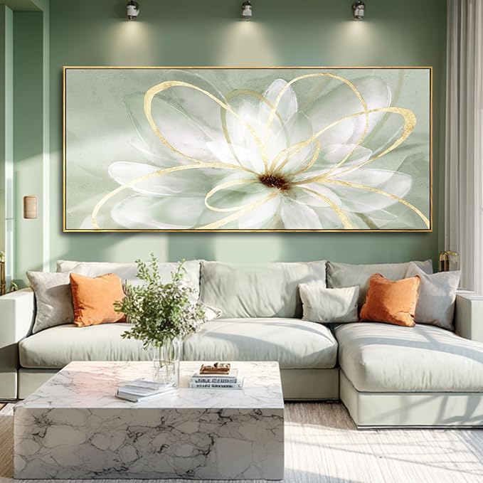 Artexist Green Floral Wall Decor Line Oversized Wall Art Modern Photo Prints 32"x70" Large Pictures for Living Room Office Decorations