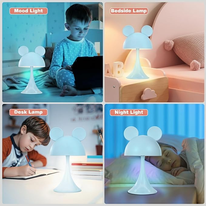Rechargeable Mouse-Shaped LED Bedside Lamp – Kids Room Night Light with Touch Dimming & 3 Color Temperatures (Blue)