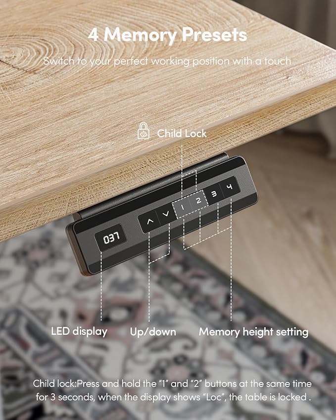 CubiCubi 40 x 24 Small One-Piece Standing Desk, Adjustable Height Electric Computer Sit Stand up Home Office Workstation, with 4 Memory Presets, Headphone Hook, Maple