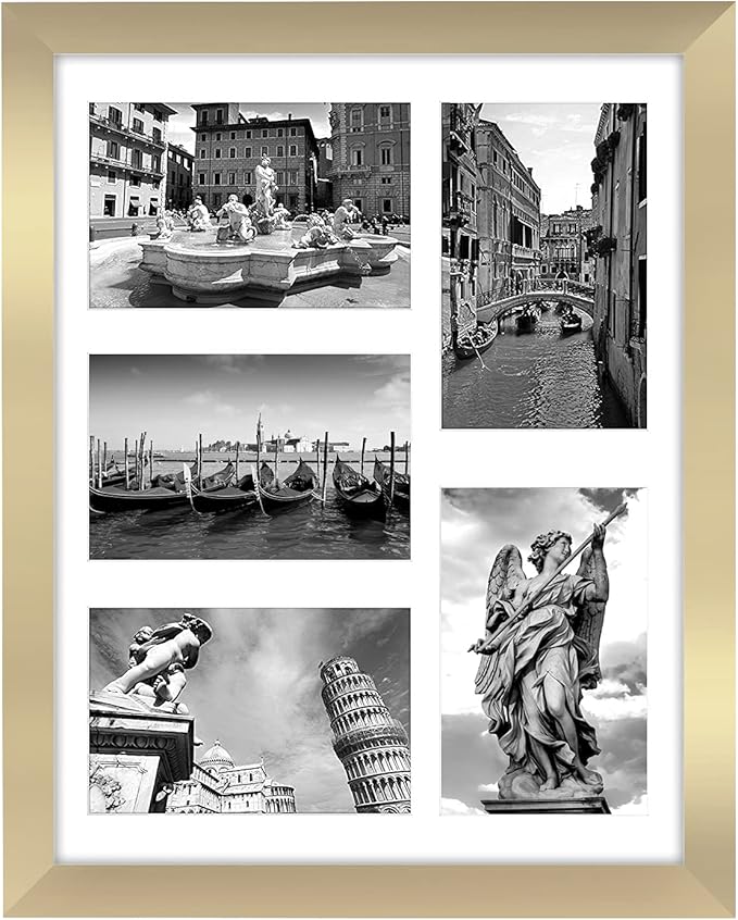 Americanflat 4x6 Collage Picture Frame with Shatter-Resistant Glass - Fits Five 4x6 Photos or Use as One 11x14 Picture Frame - Signature Collection - Collage Frames for Wall Display - Gold