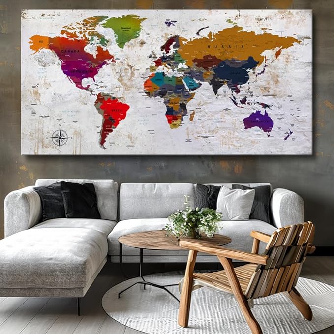 ZEYDRT Canvas Wall Art 40"x79"world map Wall Art for Office Living Room Home Decorations artwork Canvas Art Wall Decor map of the world Wall Decoration Vintage Office for Home Bedroom Decoration