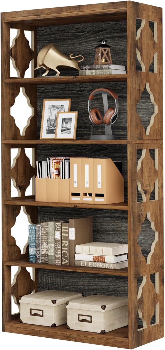 Tribesigns 6-Tier Bookcase, 70-Inch Tall Freestanding Bookshelf with Storage Shelves, Open Bookcase Wood Display Shelving Unit for Living Room Bedroom, Vintage Brown & Gray (Set of 2)