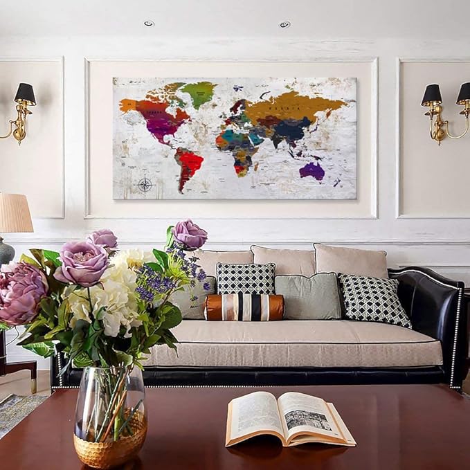 ZEYDRT Canvas Wall Art map Wall Art for Office Living Room Home Decorations world map Canvas Art Wall Decor Wall Decoration Vintage map of the world Office for Home Bedroom Decoration24 x48 …