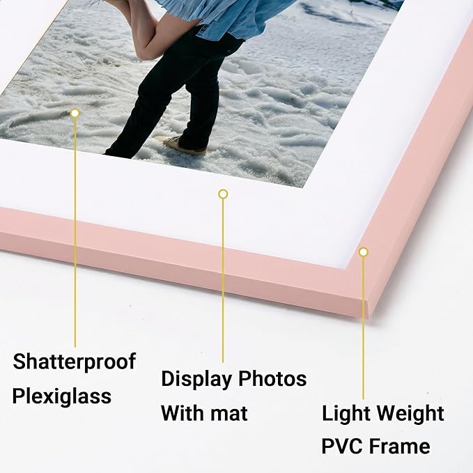 Giftgarden 14 Pack Pink Picture Frames Set with Mats, Assorted Matted Frame for Gallery Wall & Tabletop Photo Frames Collage, Multi Sizes Including 2pcs 11x14, 6pcs 8x10, 6pcs 5x7