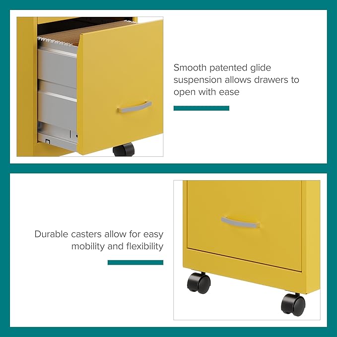 Hirsh Industries Space Solutions 18" D 2Drawer Mobile Metal Vertical File Cabinet Yellow/Goldfinch