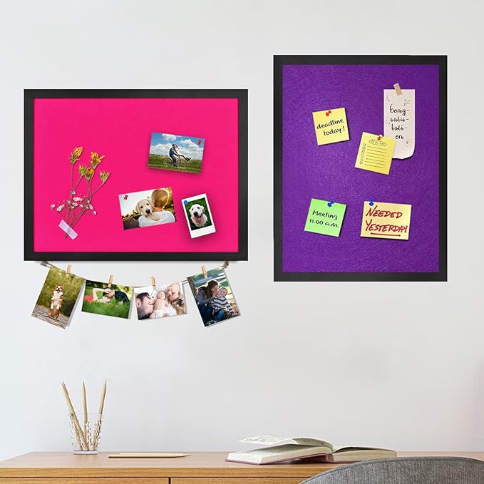 Black Bulletin Board Large Cork Board with Felt, 23"x17" Large Display Pin Board Vision Board for Walls, Jewelry, Notes, Collection, Photos, Office, Black Framed and Black Felt, 1pc