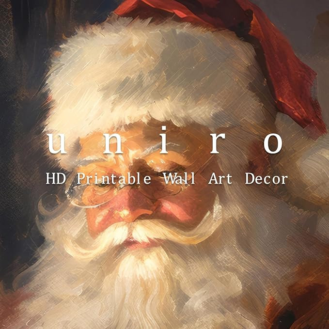 uniro Vintage Christmas Wall Art Santa Reading Book Christmas Oil Painting Printable Art Cottagecore Academia Art Christmas Decor Winter Farmhouse Holiday Wall Decor for Bedroom, Living Room, Gallery, winter Room Decor, Holiday Decoration Gifts( 8" x 1...