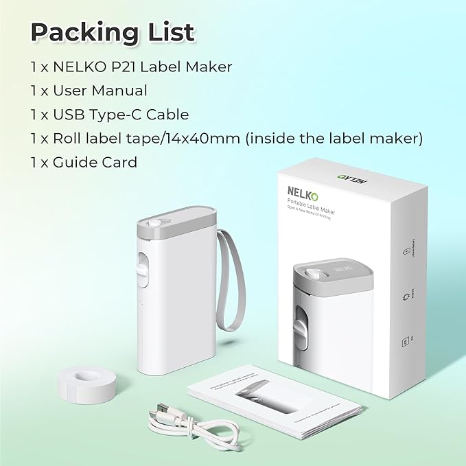 Nelko White Label Maker Machine with Tape, P21 Label Printer, Adapted Label Print Paper, 14x40mm (0.55"x1.57"), Standard Laminated Office Labeling Tape Replacement, 180 Tapes/Roll, 3 Rolls, White