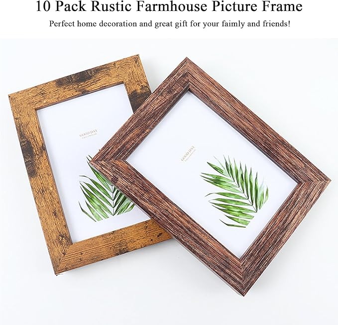 Picture Frame Set 10 pack, Farmhouse Photo Frames, Gallery Wall Frame Collage, with Two 8x10, Four 5x7, Four 4x6 Photo Frame set, in 3 Different Finishes Picture Frames For Wall or Desk,Rustic Brown