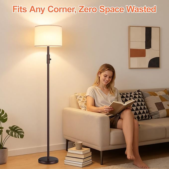 【Upgraded】 Dimmable Floor Lamp, Modern Floor Lamps for Living Room, Standing Lamp with Linen Shade, Tall Lamp for Bedroom Office Dining Room- Brown