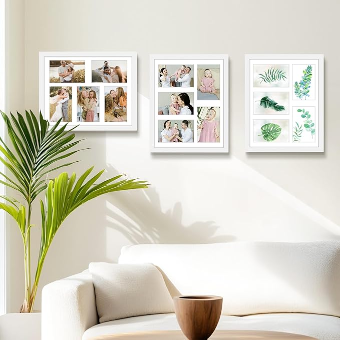 Golden State Art, 11x14 White Wood Frame with White Mat - Displays Five 4x6 Photos - Real Glass, Sawtooth Hangers, Swivel Tabs - Wall Mounting, Landscape, Portrait