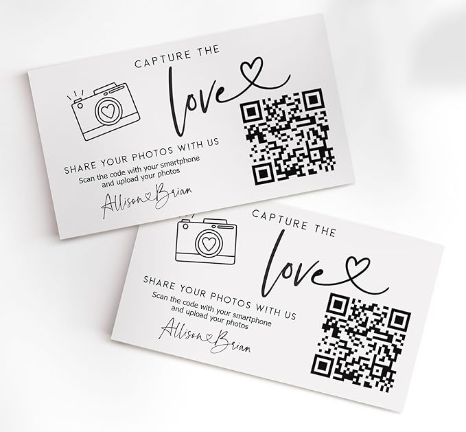 Wedding Capture The Love QR Code Card – Personalized Photo Card for Guests, Share Photos Online, Couple's Website & Social Media, Modern Minimalist Printed Cards