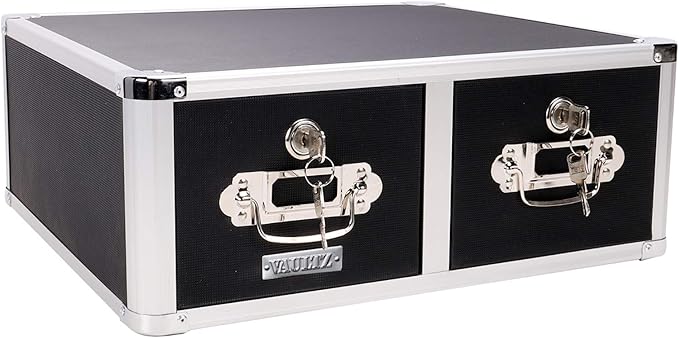 Vaultz Locking 4 x 6 Index Card Cabinet, Double Drawer, Black (VZ01395)