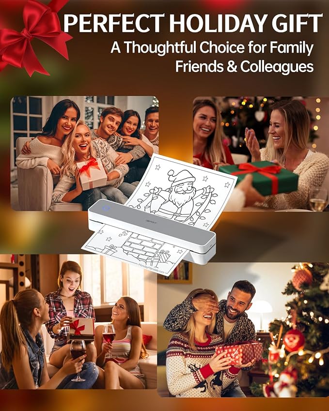 Inkless Portable Printer for Travel, Wireless Thermal Printer Supports 8.5 x 11" US Letter, A4, MT610Pro 300DPI Small Bluetooth Printers Compatible with iOS Android Laptop for Home Office Car, Grey