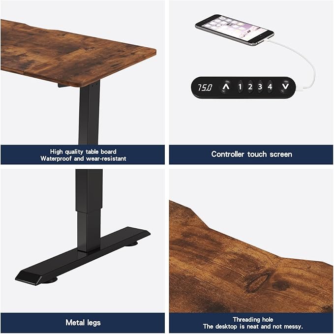 48 Inch Electric Standing Desk with USB Charging Port, Height Adjustable Sit Stand Desk with Memory Presets, Spacious Desktop and Sturdy Metal Frame for Home Office