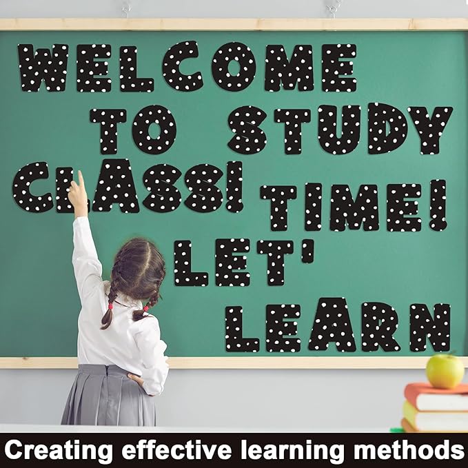 150 PCS Large 7" Bulletin Board Letters Set, Black White Polka Dots Classroom Alphabet Cutout Letter for Bulletin Board Display Home School Class, A Great Helper to Inspire Students' Learning Interest