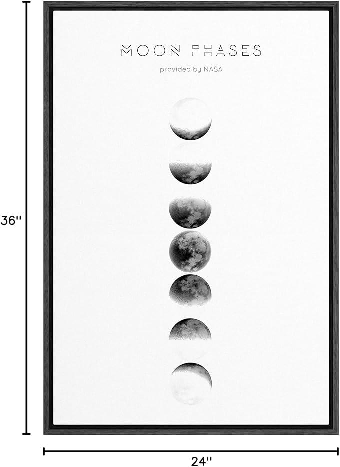 SIGNFORD Framed Canvas Print Wall Art Phases of The Moon with Typography Abstract Wilderness Illustrations Modern Art Contemporary Scenic for Living Room, Bedroom, Office - 24"x36" Black