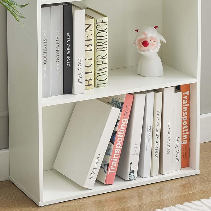 White 5-Tier Bookshelves for Living Room, Farmhouse Tall Bookcase with Doors, Wooden Bookshelf with Storage Cabinet and Shelves for Living Room, Home Office