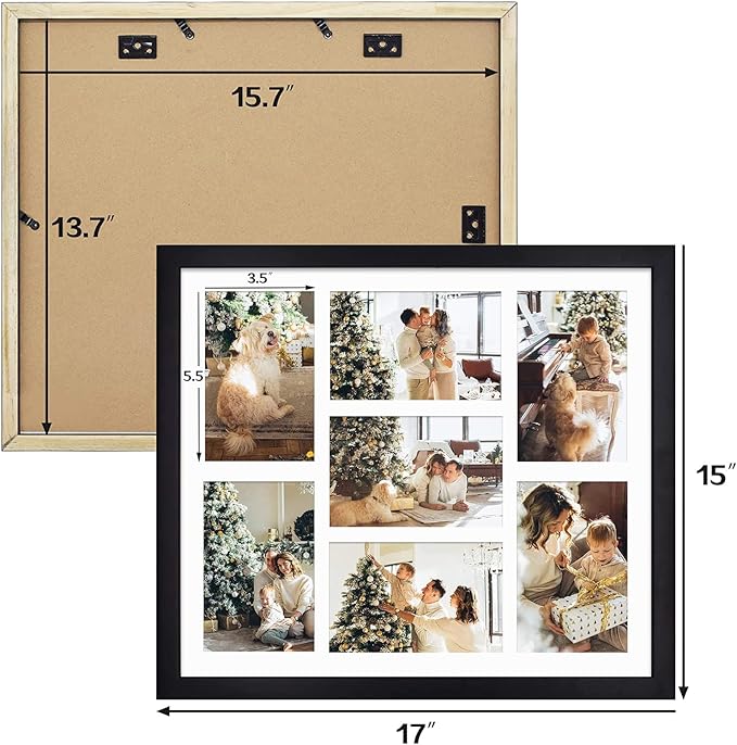 Golden State Art, 13.7x15.7 Matted Black Wood 7-Opening for 4 x 6 Collage Picture Frame