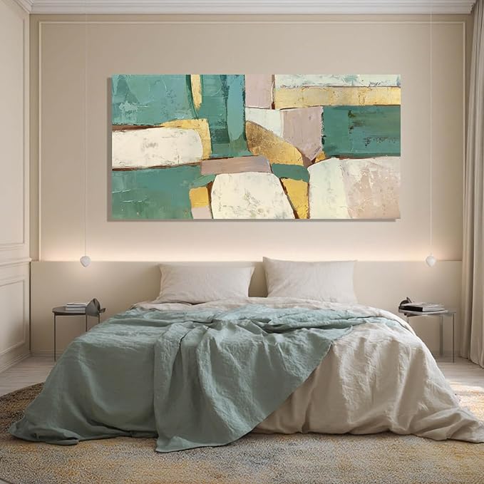 ZENPEE Green and White Large Wall Art, Abstract Wall Art, Cuadros para Sala Elegantes y Modernos, Wall Decor Living Room Posters | 24" x 48"