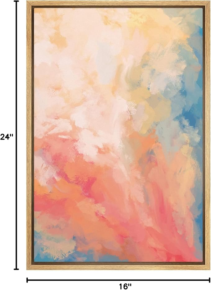 SIGNFORD Framed Canvas Print Wall Art Vibrant Pastel Paint Stroke Mosaic Abstract Shapes Digital Art Modern Art Decorative Colorful Zen Multicolor for Living Room, Bedroom, Office - 16"x24" Natural