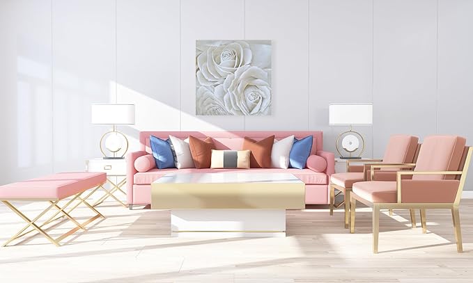 Yihui Arts White Flower Canvas Wall Art with Textured - Square Artwork for Bedroom Over Bed Decor
