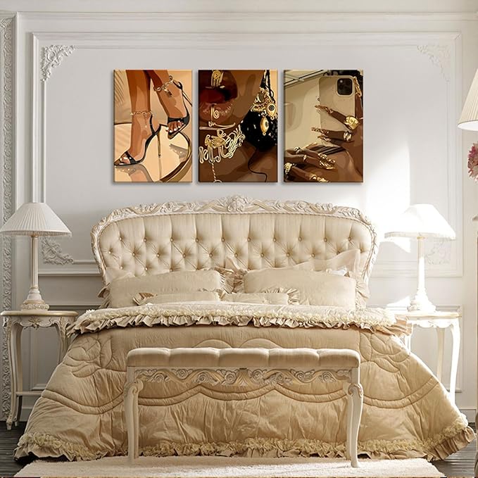 SOUHLP 3Pcs Fashion Black Girl Canvas Wall Art 3Pcs Vintage Fashion Canvas Wall Art There are two sets in this link and any one will be sent randomly for Living Room Bedroom Home Decoration 12x16in