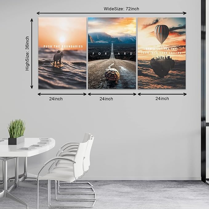 BWSPACE Motivational Canvas Wall Art-Inspirational Wall Art 3 Pieces Wall Art Decorations for Office Living Room and Bedroom Decor