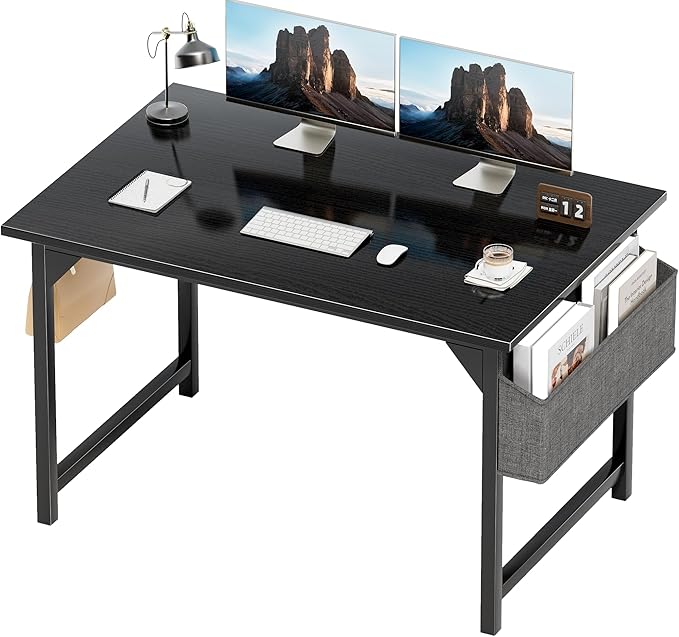 Shahoo Office Computer Desk, 32 Inch Student Home Table for Writing Work with Headphone Hook and Storage Bag, Dark Black