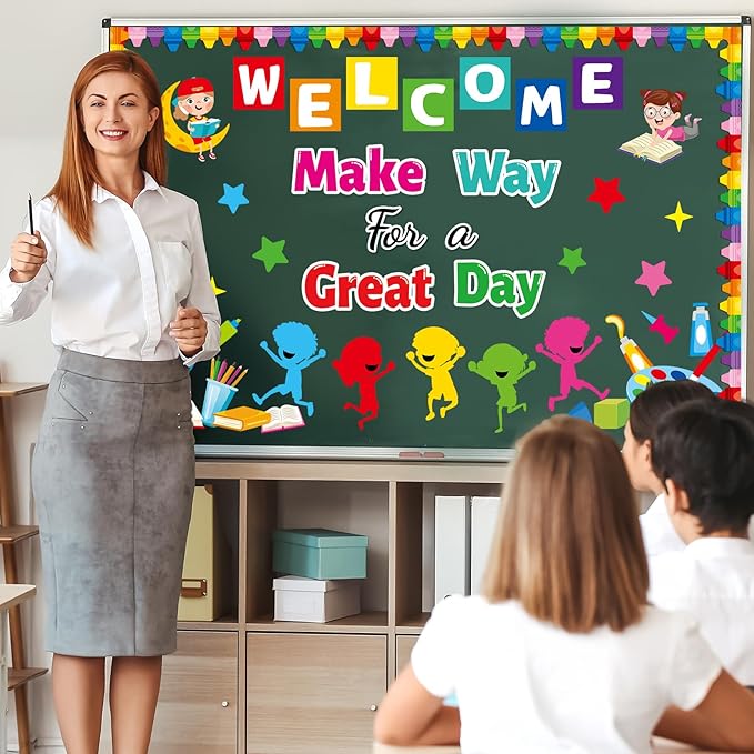gisgfim Welcome Back to School Bulletin Board Decorations Set Inspirational Colorful Crayon Classroom Make Way for A Day Great Motivational Paper Cutouts Bulletin Board Decor for Door Chalkboard Wall