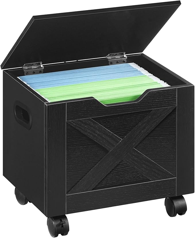 Rolling Filing Cabinet, Small File Cabinet Under Desk with Single Drawer, Hanging File Organizer for A4/Letter-Size Documents, Organizer Box, for Home Office, Black FCBK4001
