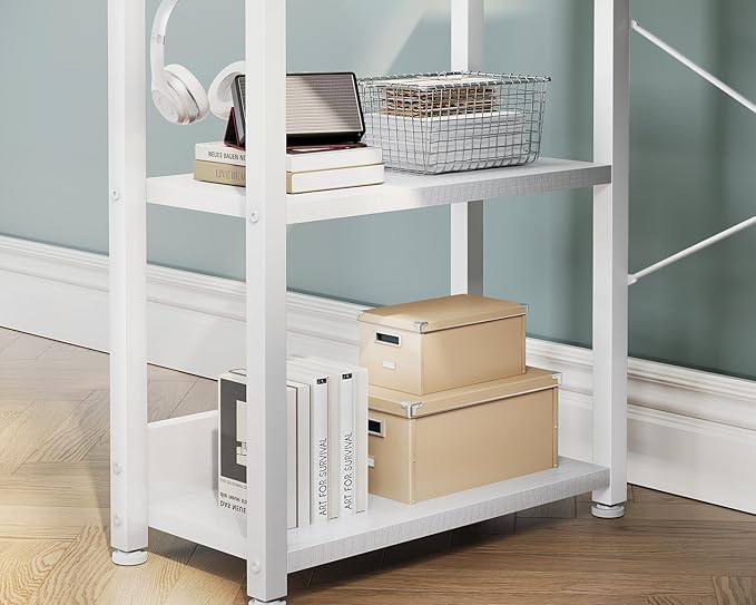 Casaottima 40 Inch Small Computer Desk with 4 Fabric Drawers, Modern PC Desk for Small Spaces, Home Office Desk with Storage Shelves, White