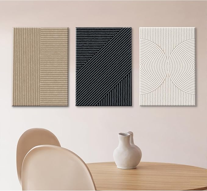 Modern Abstract Pictures Wall Art Boho Neutral Canvas Wall Art Minimalist Line Wall Decor Beige Black Brown Artwork Abstract Modern Painting Prints for Living Room Bedroom 24x36x3 Inch Wrapped Canvas