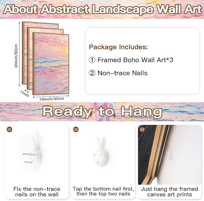 CHDITB Jesus Walking on Water Framed Canvas Wall Art(16"x24"), 3 Panels Colorful Abstract Christian Bible Story Faith LDS Artwork Prints, Large Religious Watercolor Boho Sunset Landscape Christ Gift Decor for Home Office Bedroom