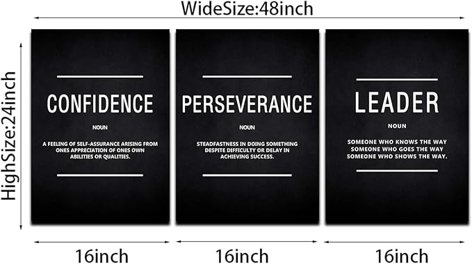 HUADO Motivational Canvas Wall Art, Leader Confidence Perseverance Office Wall Decor Framed Inspirational Prints Quotes for Office Wall Art Gallery-Wrapped Canvas Art 3 Piece