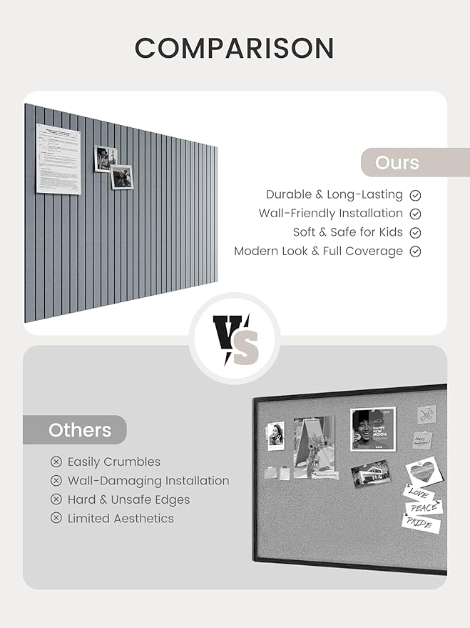 Bumusty Large Cork Board Alternative-48 x 36" Felt Bulletin Board Tiles, with 30 Pushpins, 70 Adhesive Tabs, 12-Pack Slat Wall Paneling, Cork Boards for Office Push Pin Board Felt Board-Blue Gray