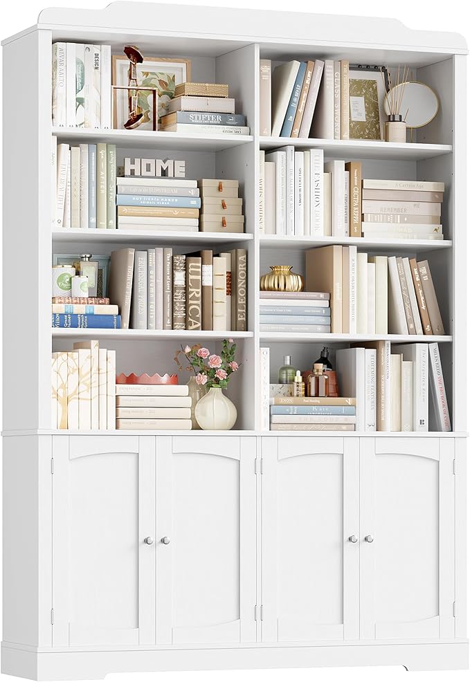 FACBOTALL 73.1" Tall Bookcase and Bookshelf, Wide Bookshelfs with Doors and Adjustable Shelves, 6 Tier Large Bookshelf with Storage, Tall Storage Cabinet for Living Room, Home Office, White