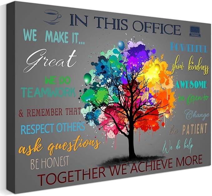 WOWGOOMO The Office Wall Art Positive Affirmations Quotes Wall Décor Colorful Tree Canvas Picture Aesthetic Room Framed Artwork for Home Office Bedroom School Classroom Consulte Decoration 12x16 Inch