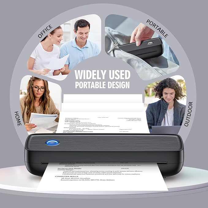 Aixiqee Portable Inkless Printer, Wireless Bluetooth Thermal Printer with 4200mAh Battery, Prints A4/A5/US Letter, High Resolution Mini Printer for Travel, Home Office & Mobile Printing