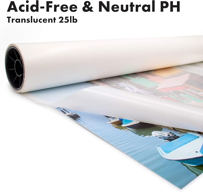 Glassine Paper 36" x 60' Premium Acid-Free Neutral pH. Archival Safe, Translucent, Grease-and Moisture-Resistant. Protect Artwork, Photos, documents, and Safe Food Wrapping. The Paper Factory LLC
