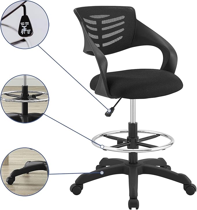 Modway Thrive Drafting Chair - Tall Office Chair for Adjustable Standing Desks in Black