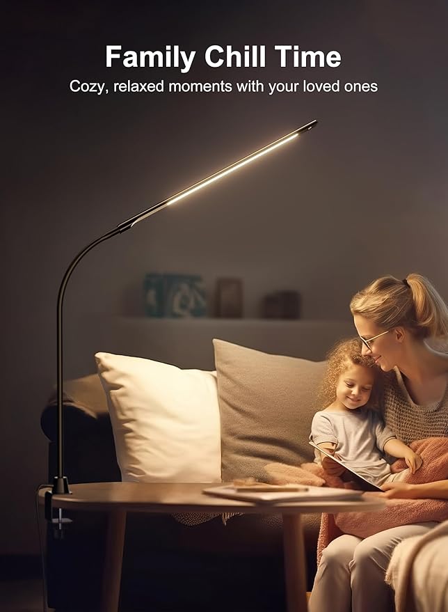 deeloop CRI 95+ LED Desk Light,16 Inches Ultra-Long Bright Desk Lamp, 5 Brightness Dimming 4000K Office Lamp with 360° Head Rotation Clamp Light for Home Office Working Black