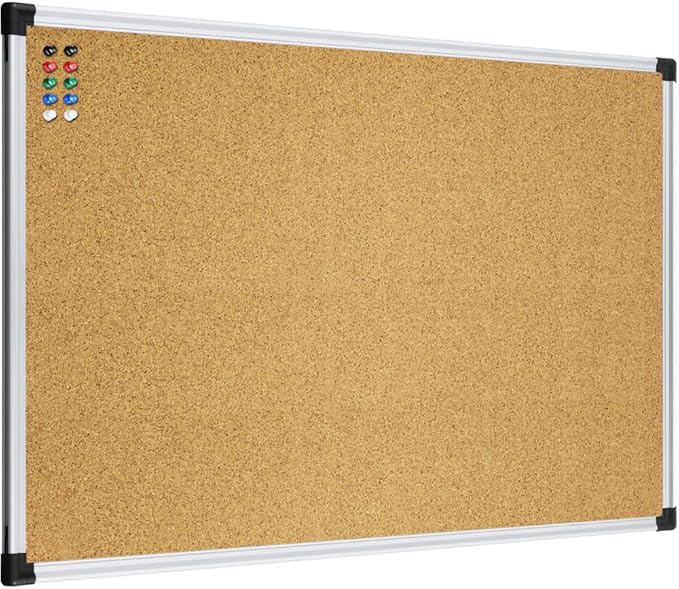 XBoard 24 x 18 Inch Cork Bulletin Notice Pin Board for Wall with Aluminum Frame for Home School & Office Display (Pack of 2)