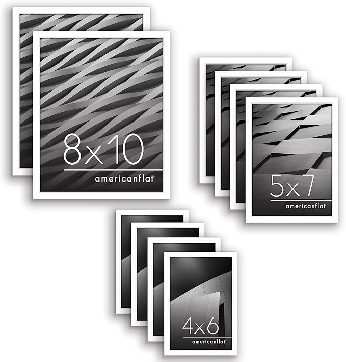 Americanflat Set of 10 Picture Frames with Shatter-Resistant Glass - Gallery Wall Frame Set with Two 8x10, Four 5x7 and Four 4x6 Frames - Streamline Collection - White