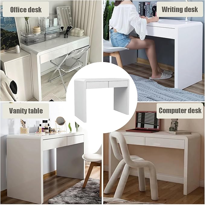 Modern Office Desk with Storage Drawers,Wood Computer Desk,White Desk Spacious Desktop,Compact Writing Study Desk,Multipurpose Workstation for bedroom home office(60x50x75cm(24x20x30inch), White)