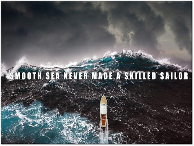 Inspirational Canvas Wall Art Motivational Posters Success Painting Smooth Seas Pictures Positive Motto Office Quotes Prints Artwork for Living Room Teen Bedroom Framed Easy to Hang (12”Hx16”W)
